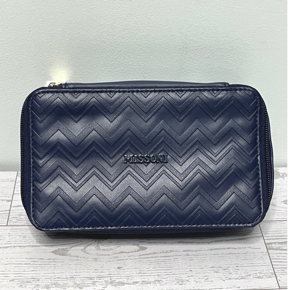 Missoni for Delta Airlines Travel Jewelry Organizer Pouch Navy Chevron Zipper‎